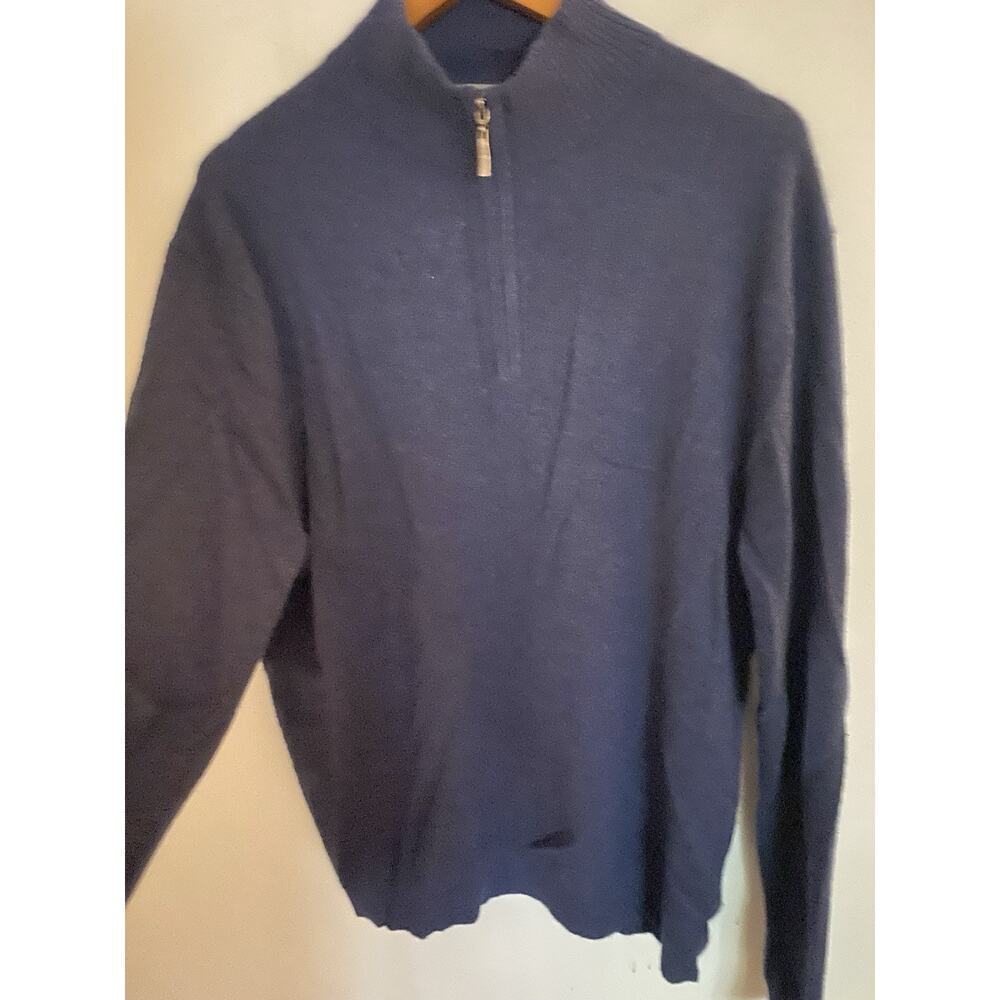 Qi New York 1/4 Zip Blue Cashmere‎ Quarter Zip Speckled Pullover Men’s Size XL